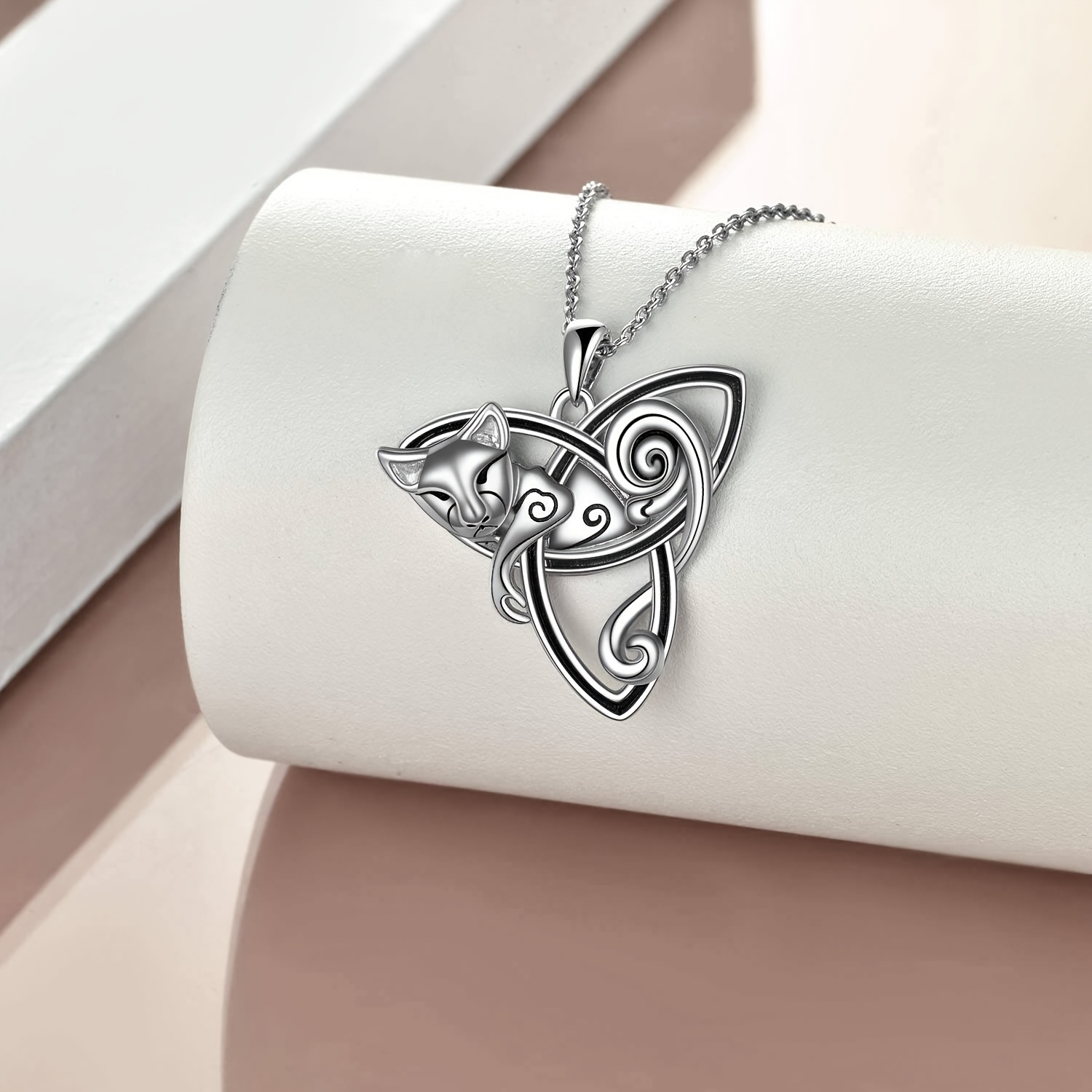 Celtic Cat Necklace Sterling Silver Pendant